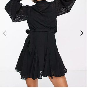 ASOS DESIGN high neck pleated mini dress with flare detail